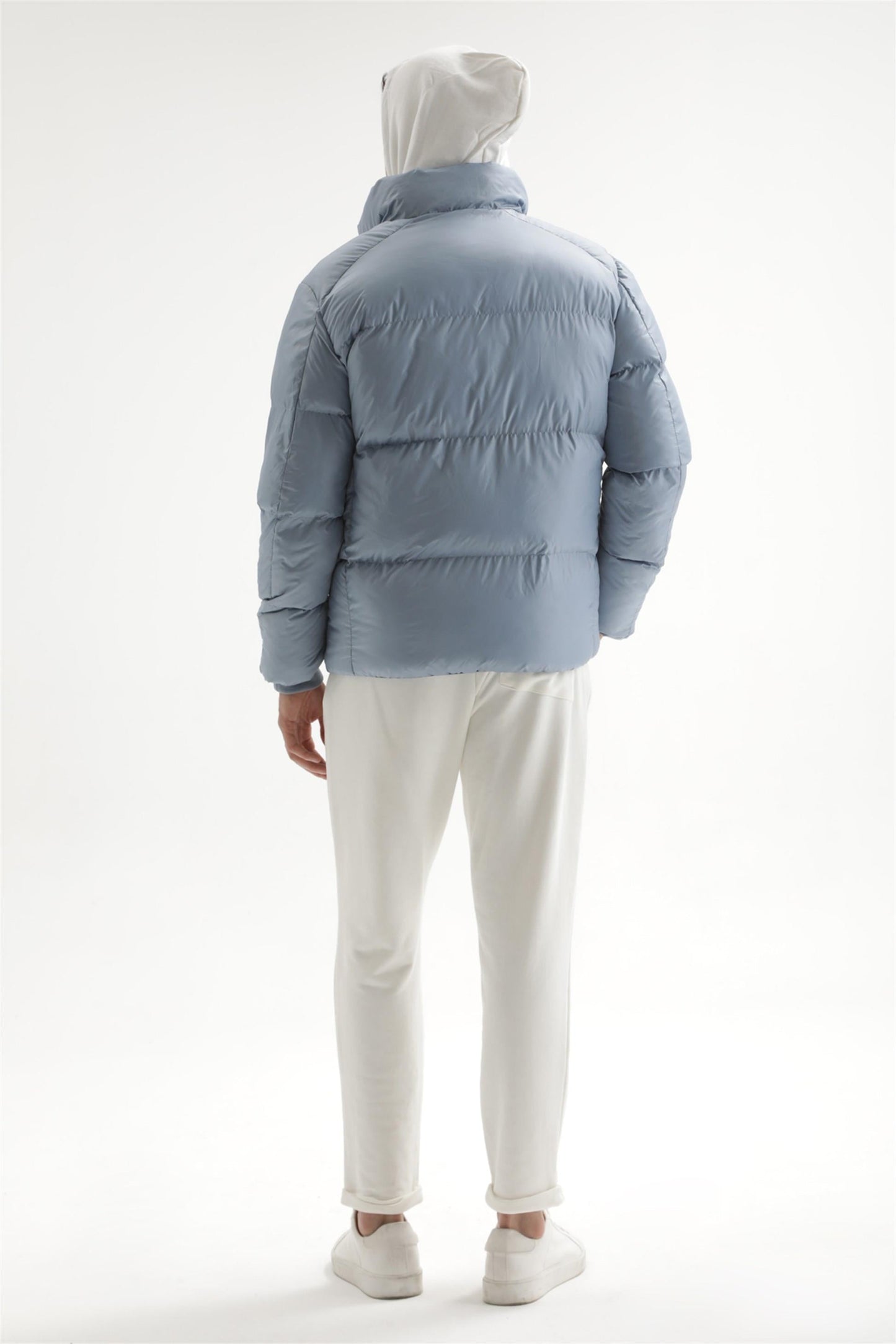 Men's Baby Blue Vertical Collar Rubber Inflatable Coat