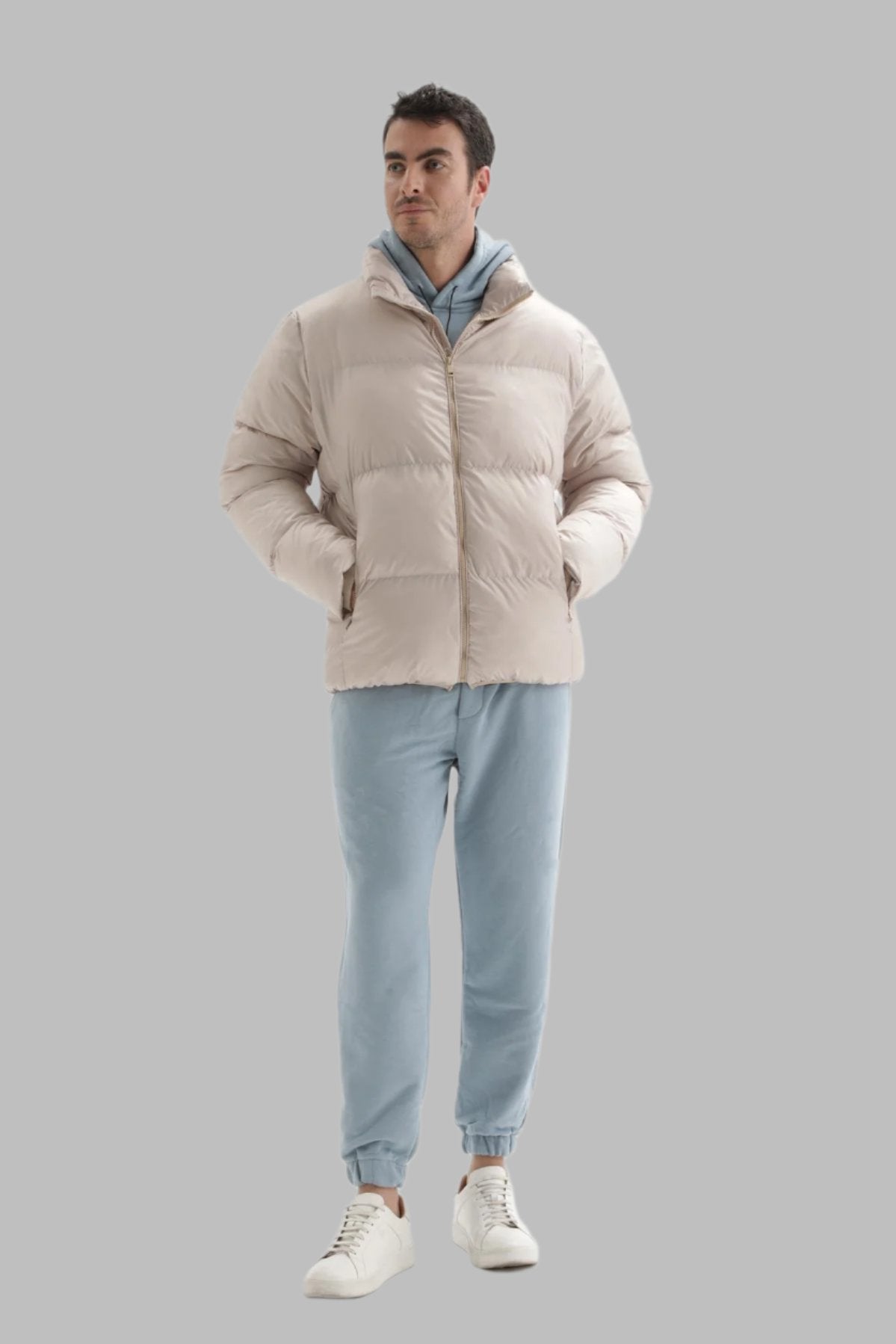Men's Beige Vertical Collar Rubber Inflatable Coat