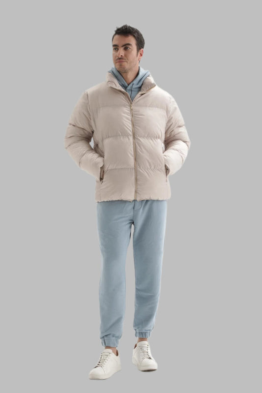 Men's Beige Vertical Collar Rubber Inflatable Coat