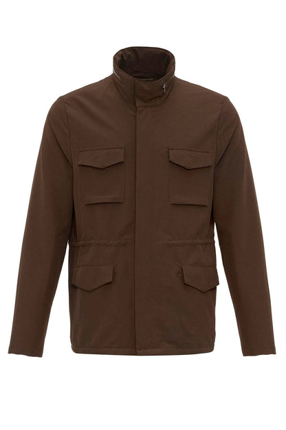 Men's Brown Stand Collar Safari Jacket