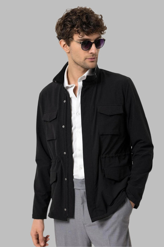 Men's Black Stand Collar Safari Jacket