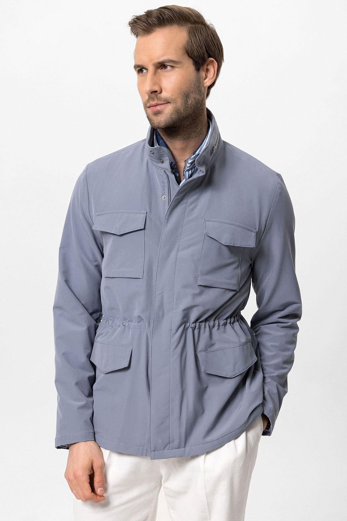 Men's Indigo Stand Collar Safari Jacket