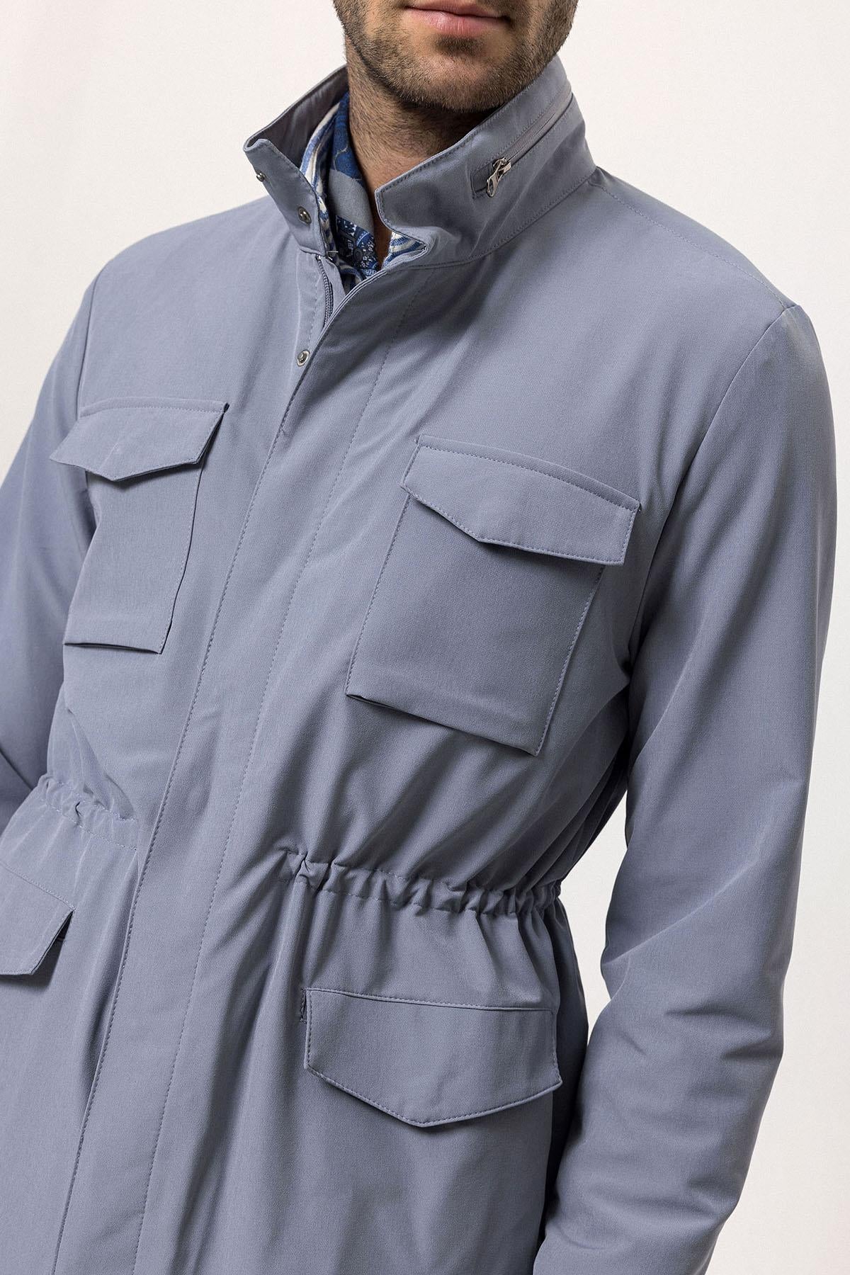 Men's Indigo Stand Collar Safari Jacket