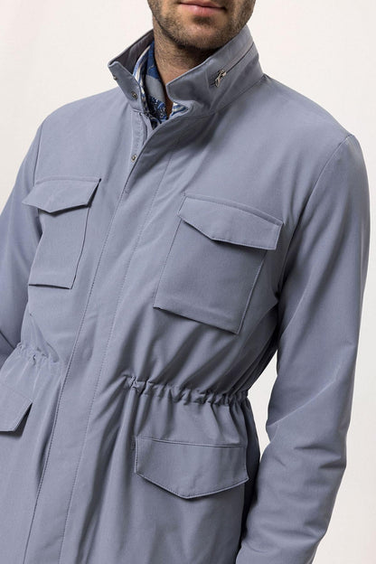 Men's Indigo Stand Collar Safari Jacket