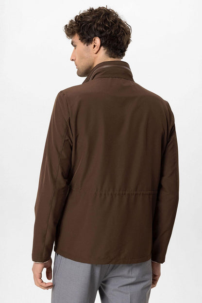 Men's Brown Stand Collar Safari Jacket