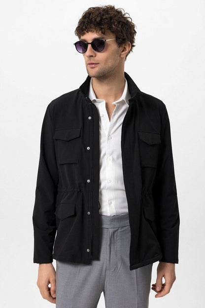 Men's Black Stand Collar Safari Jacket