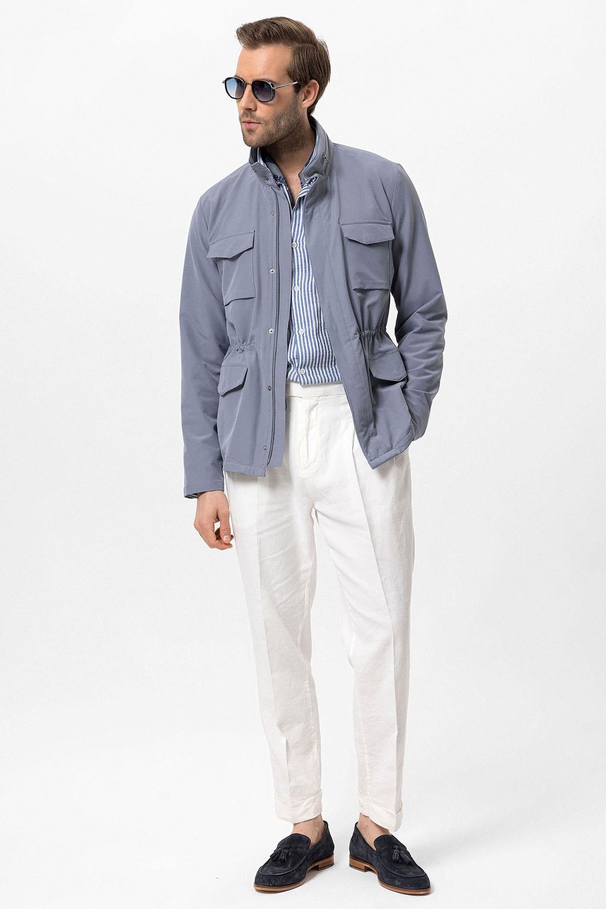Men's Indigo Stand Collar Safari Jacket