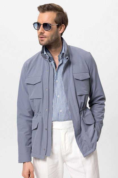 Men's Indigo Stand Collar Safari Jacket