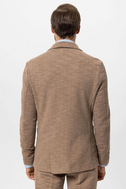 Men's Light Brown Textured Plain Blazer
