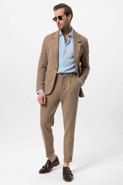 Men's Light Brown Textured Plain Blazer