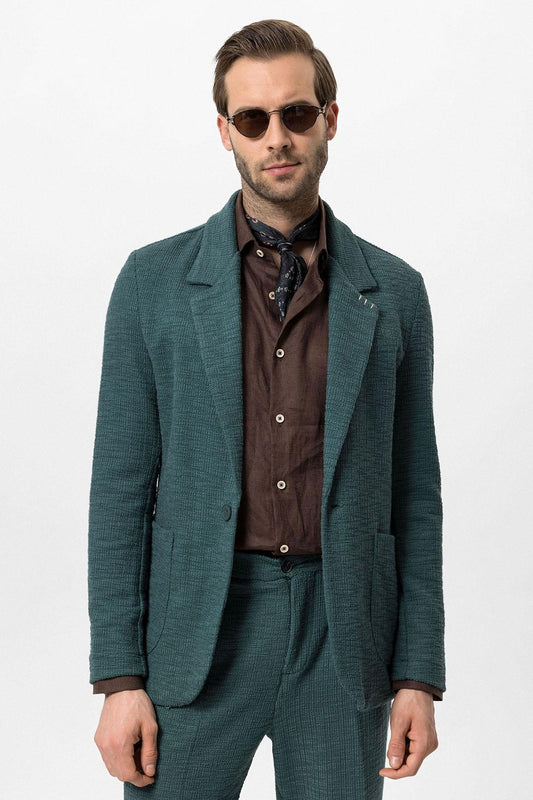Men's Green Textured Plain Blazer