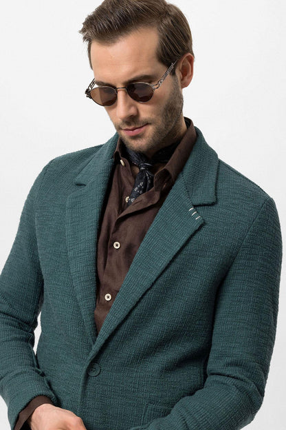 Men's Green Textured Plain Blazer