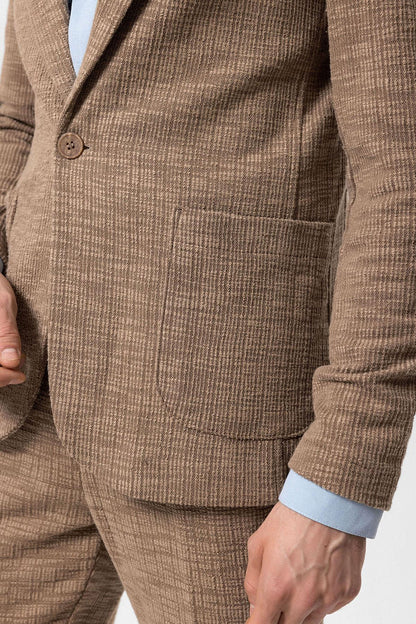 Men's Light Brown Textured Plain Blazer