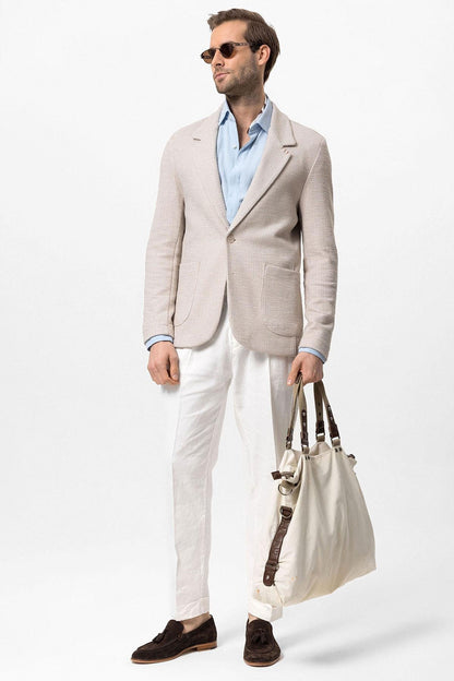 Men's Beige Textured Plain Blazer
