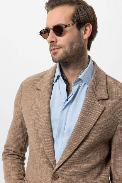 Men's Light Brown Textured Plain Blazer