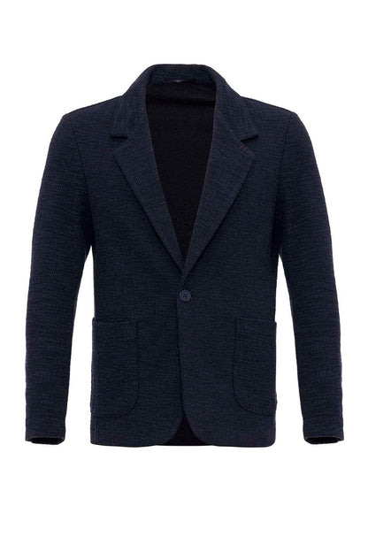 Men's Navy Blue Textured Plain Blazer