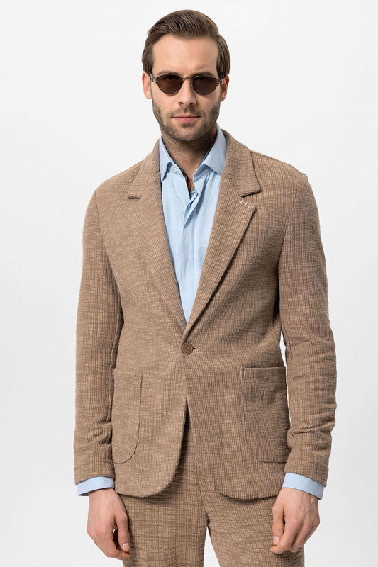 KOALA SYDNEY Men's Light Brown Textured Plain Blazer