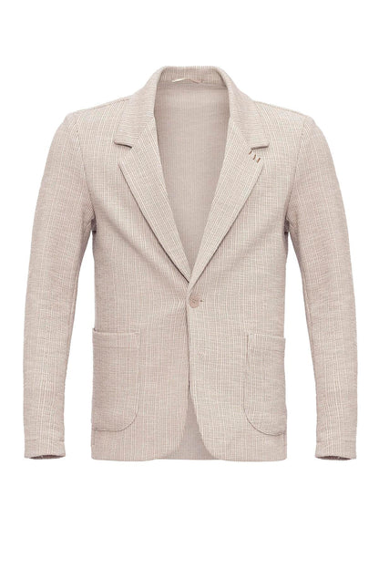 Men's Beige Textured Plain Blazer