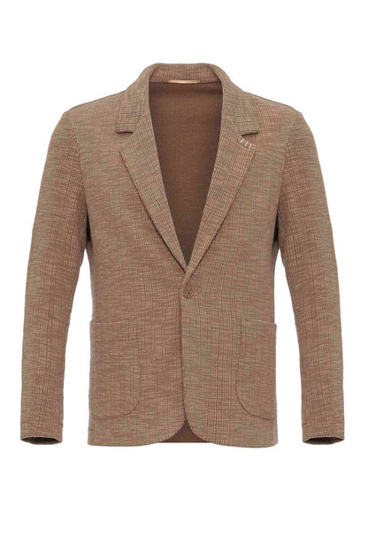 Men's Light Brown Textured Plain Blazer