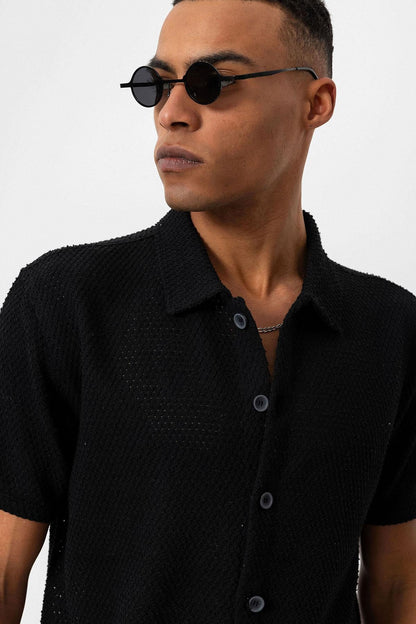 KOALA SYDNEY  Men's Black Textured Short Sleeve Shirt -