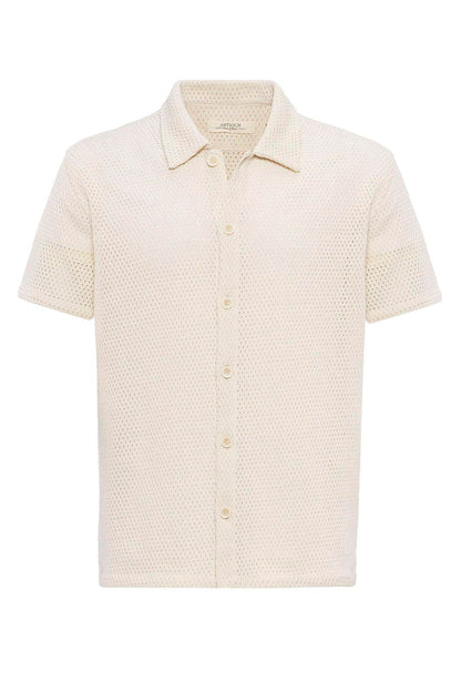 KOALA SYDNEY  Men's Ecru Textured Short Sleeve Shirt -