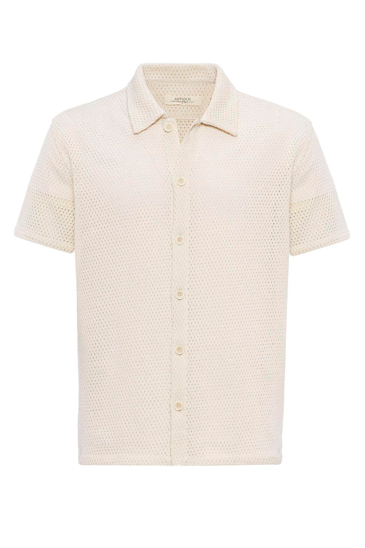 KOALA SYDNEY  Men's Ecru Textured Short Sleeve Shirt -