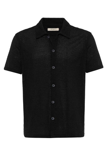 KOALA SYDNEY  Men's Black Textured Short Sleeve Shirt -