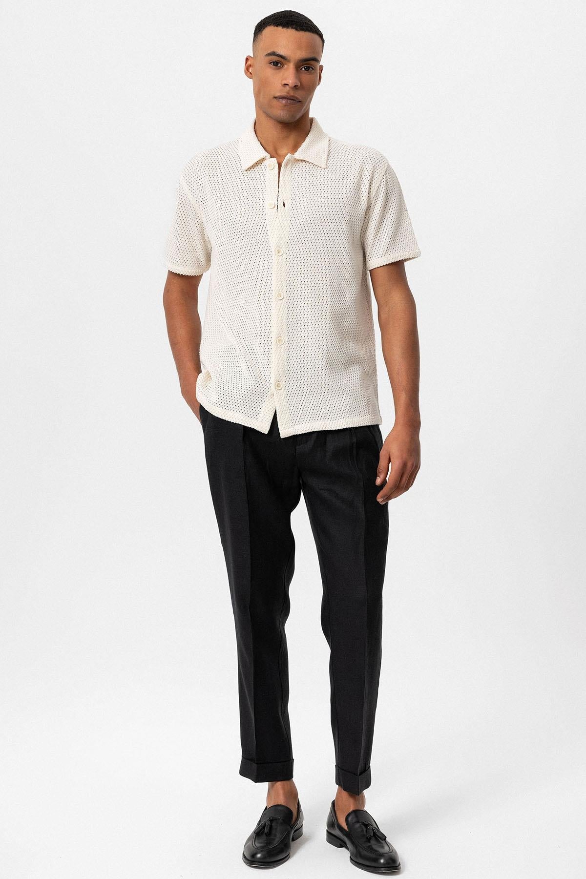 KOALA SYDNEY  Men's Ecru Textured Short Sleeve Shirt -