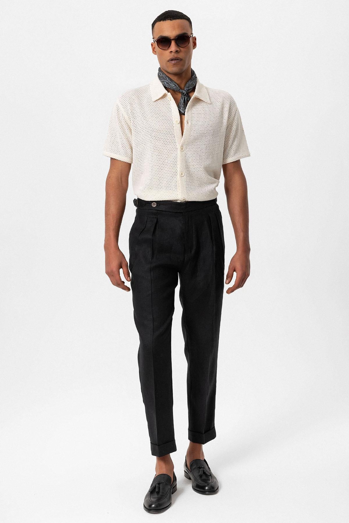 KOALA SYDNEY  Men's Ecru Textured Short Sleeve Shirt -