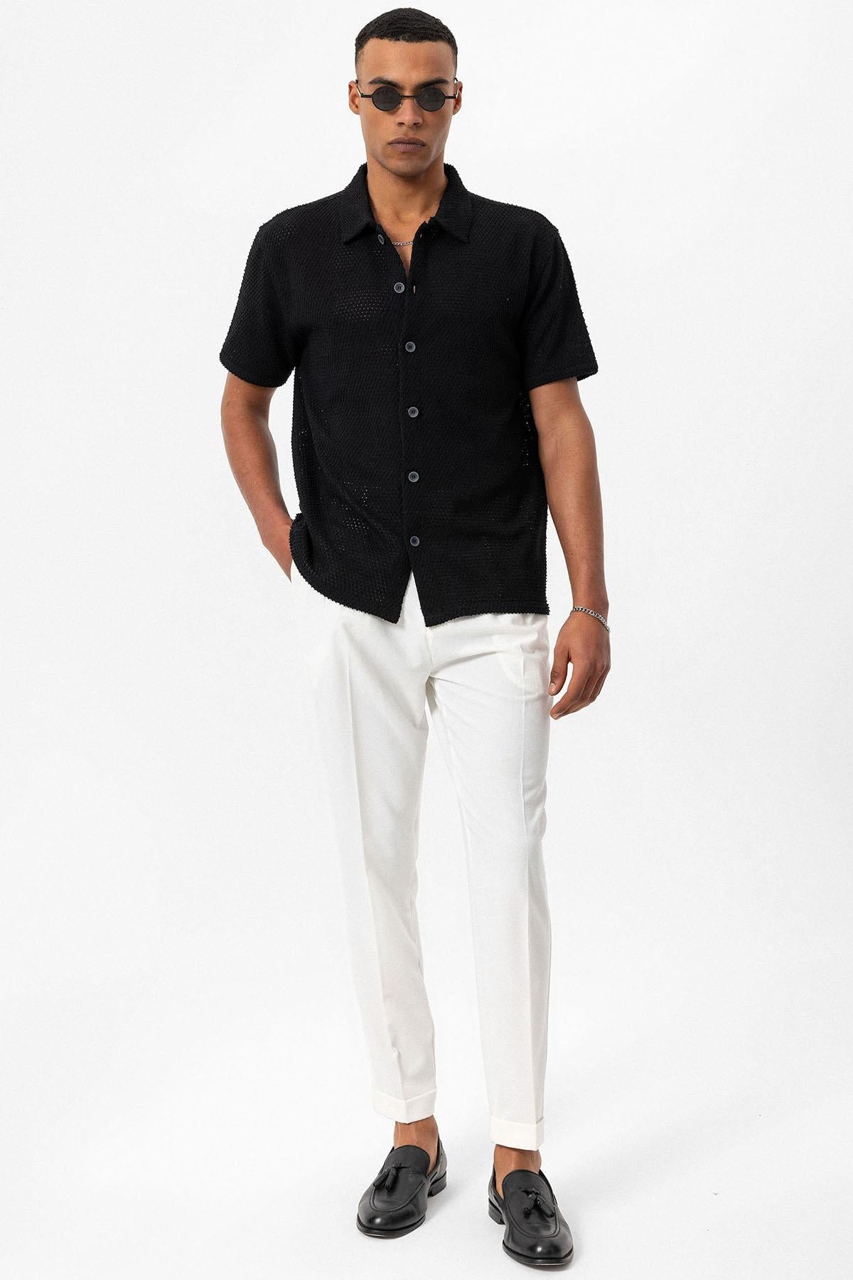 KOALA SYDNEY  Men's Black Textured Short Sleeve Shirt -
