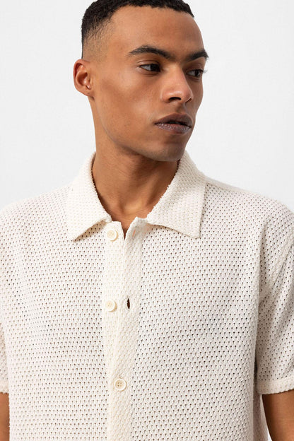 KOALA SYDNEY  Men's Ecru Textured Short Sleeve Shirt -