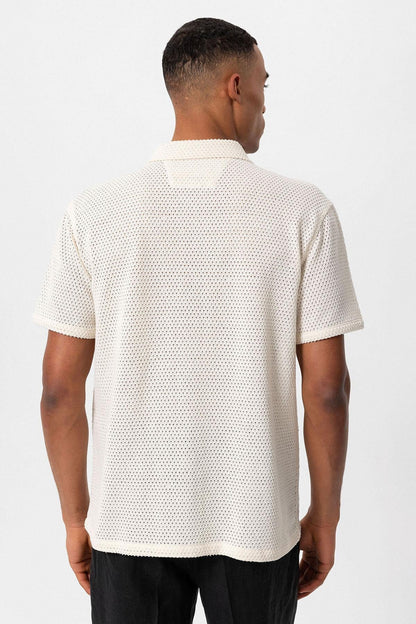 KOALA SYDNEY  Men's Ecru Textured Short Sleeve Shirt -