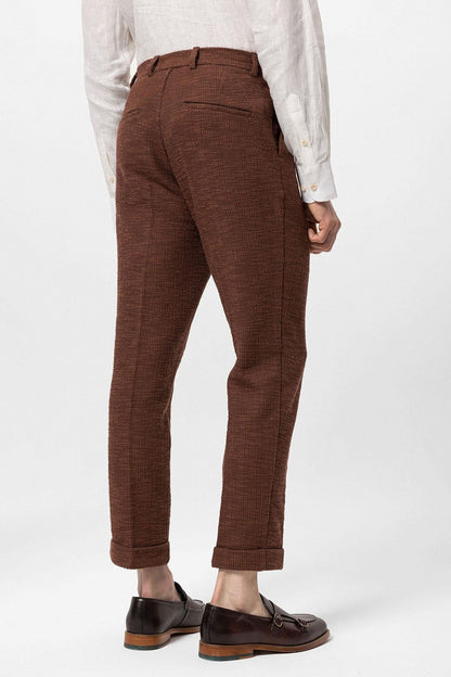 Men's Dark Brown Textured Pleated Double Leg Trousers