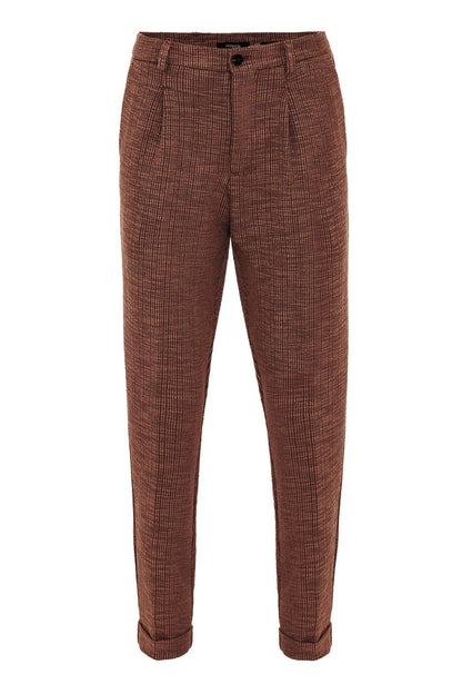 Men's Dark Brown Textured Pleated Double Leg Trousers