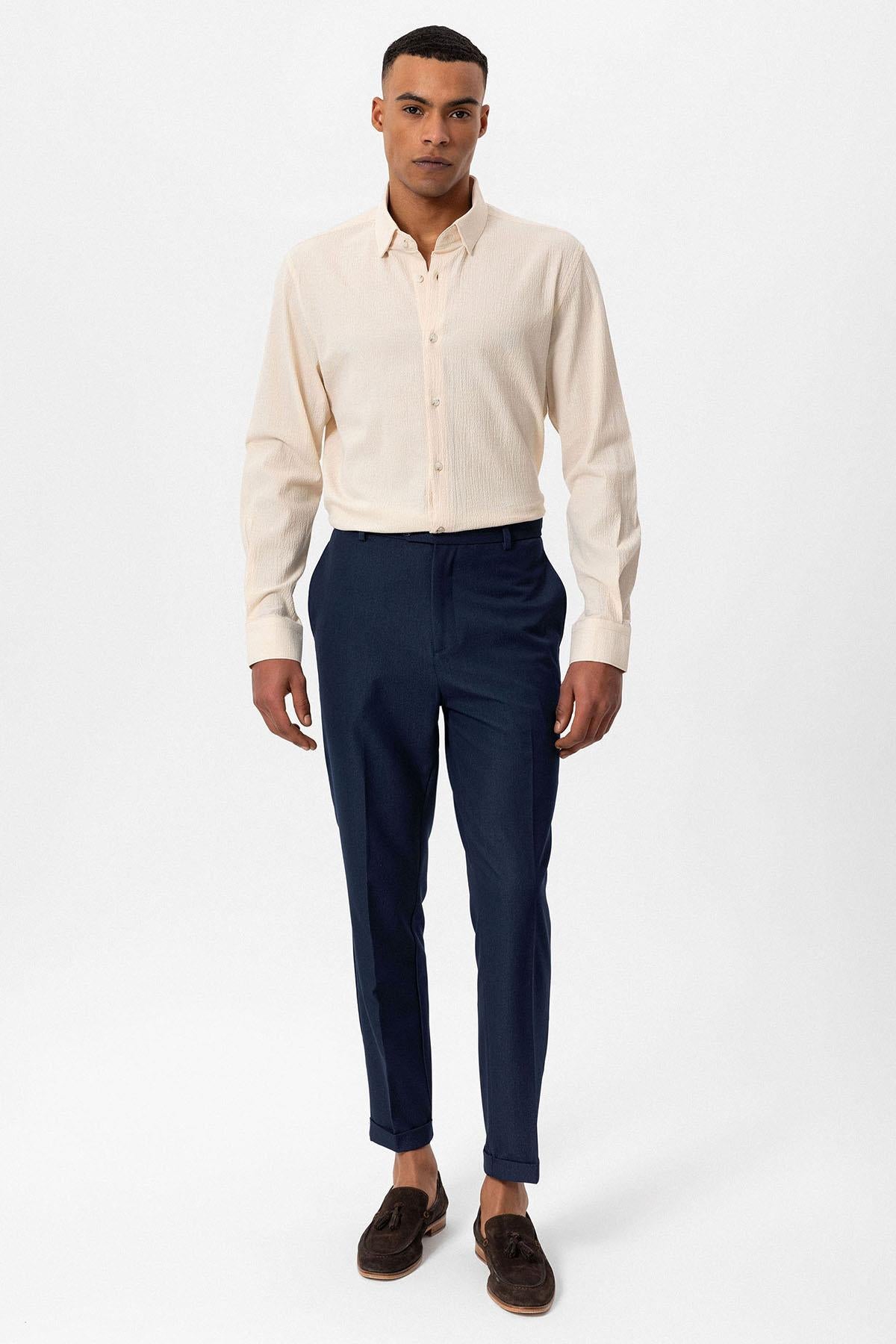 Men's Ecru Textured Regular Fit Shirt