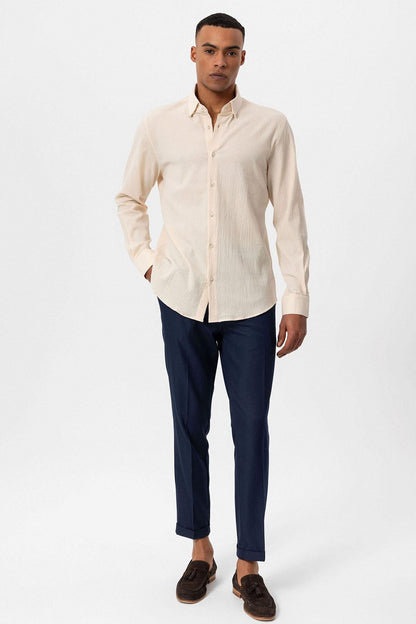 Men's Ecru Textured Regular Fit Shirt -