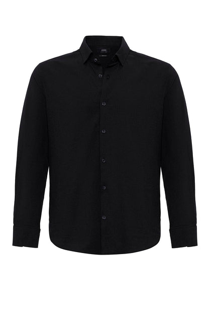 Men's Black Textured Regular Fit Shirt