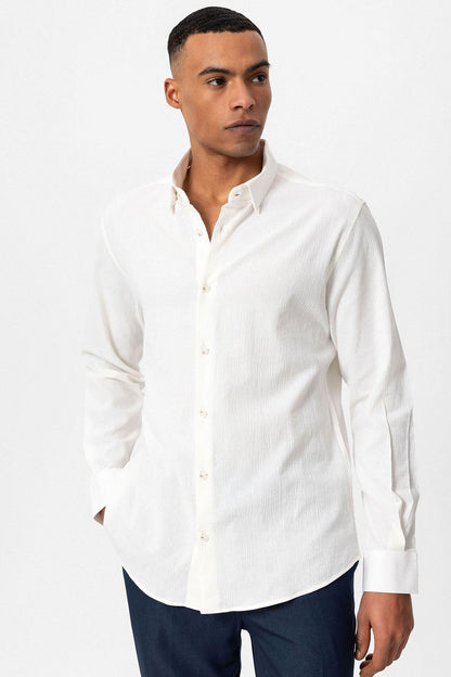 Men's White Textured Regular Fit Shirt