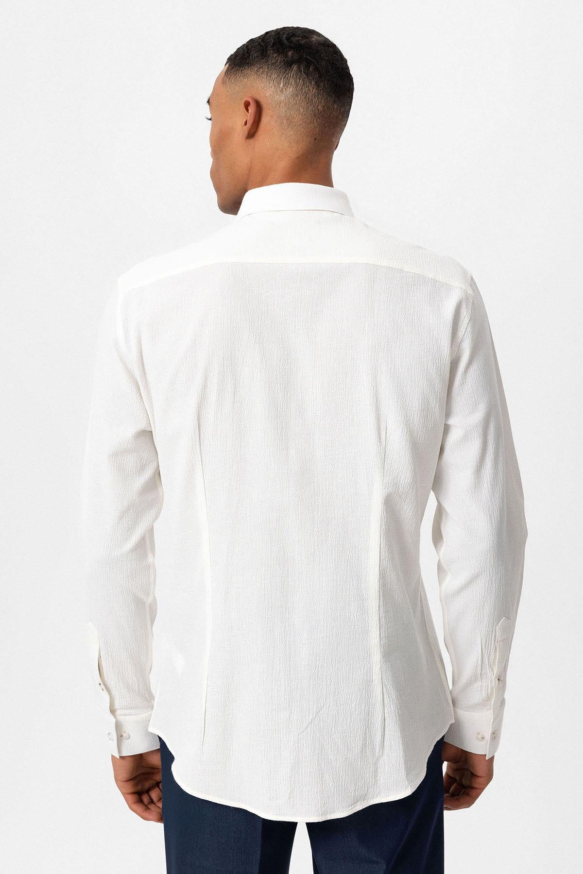Men's White Textured Regular Fit Shirt -