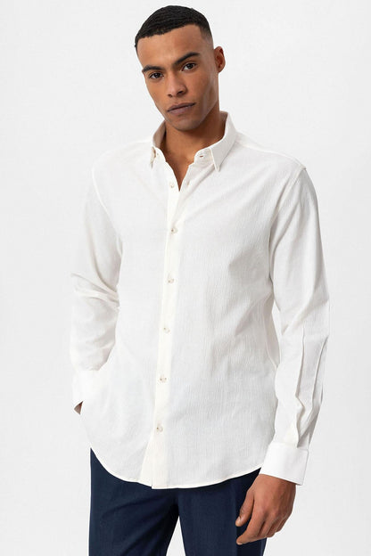 Men's White Textured Regular Fit Shirt -
