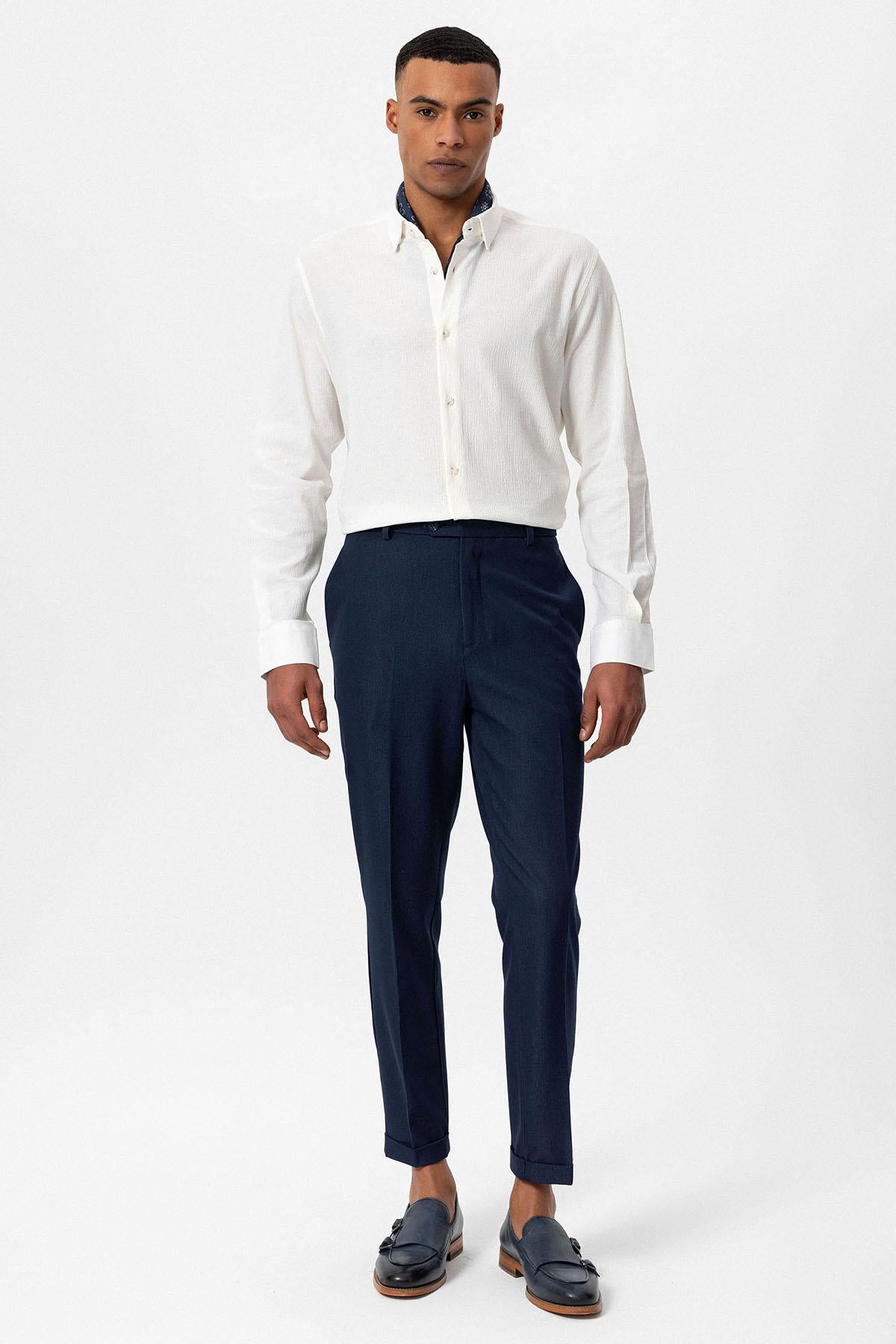 Men's White Textured Regular Fit Shirt -