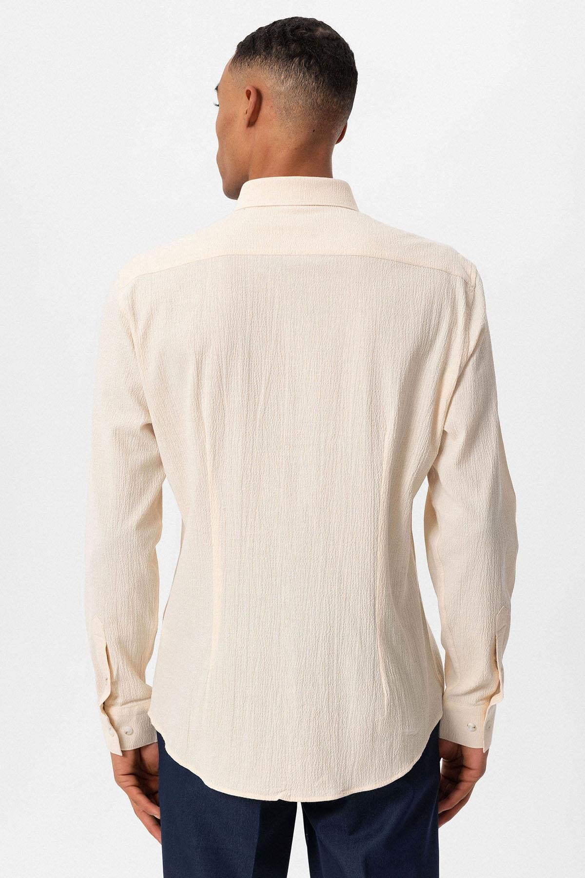 Men's Ecru Textured Regular Fit Shirt -