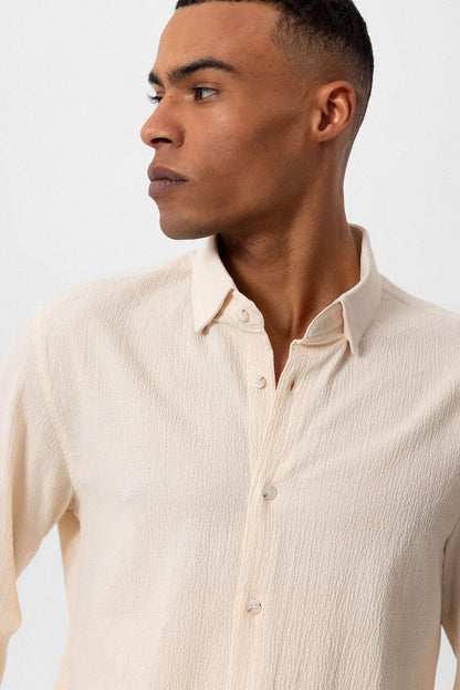 Men's Ecru Textured Regular Fit Shirt