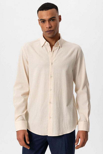 Men's Ecru Textured Regular Fit Shirt -