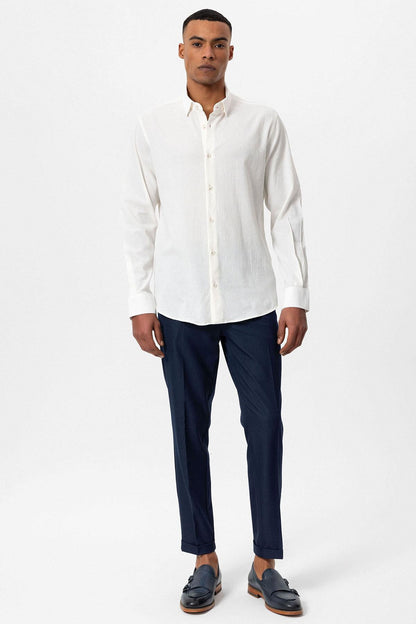 Men's White Textured Regular Fit Shirt