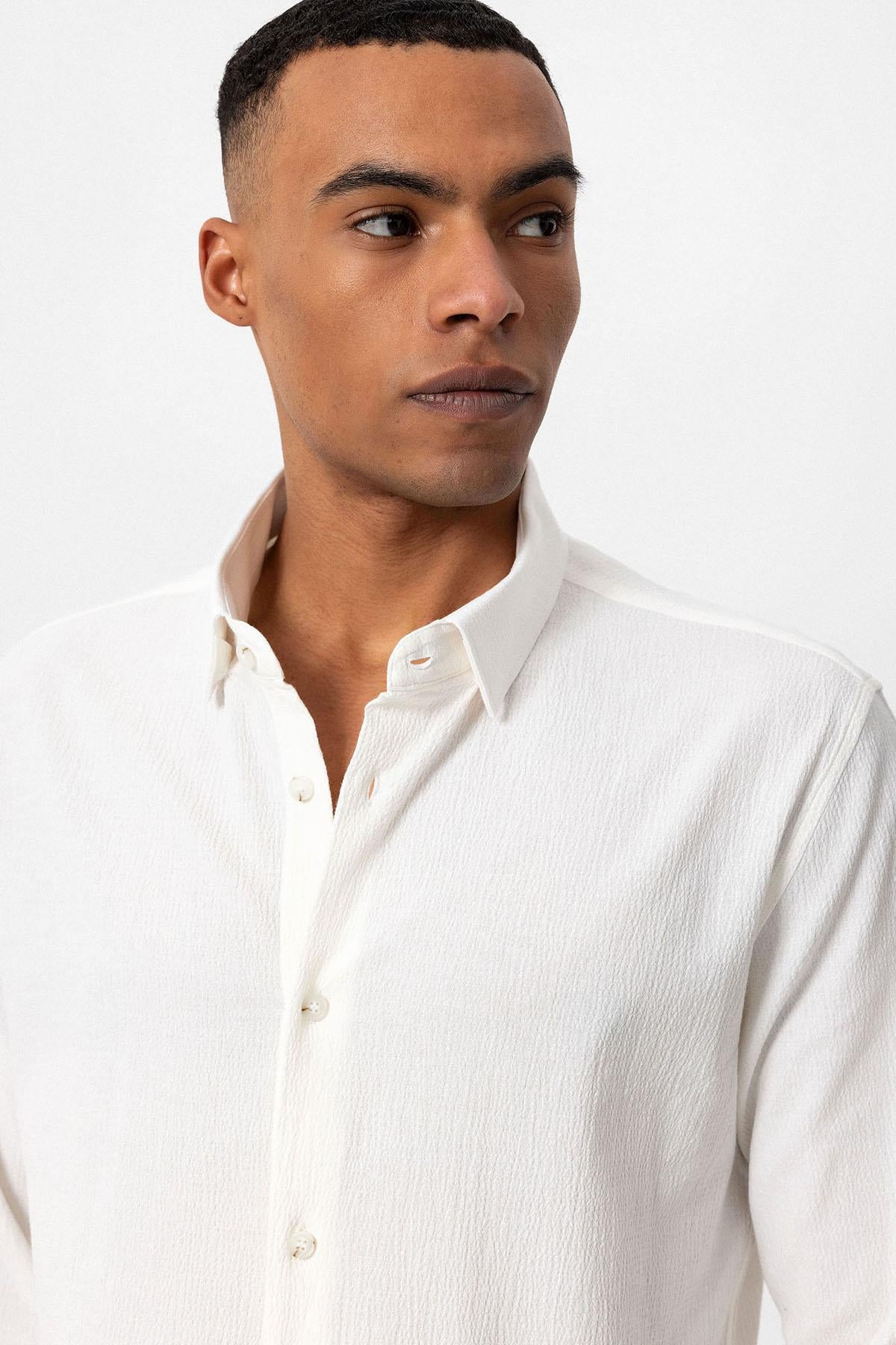 Men's White Textured Regular Fit Shirt -