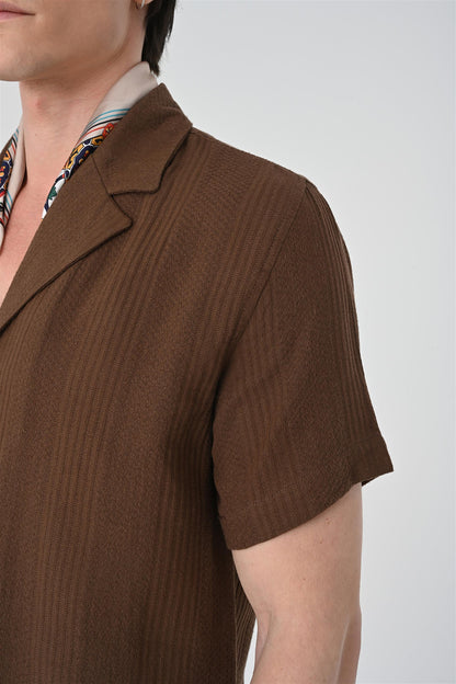 KOALA SYDNEY  Men's Brown Woven Patterned Short Sleeve Shirt -
