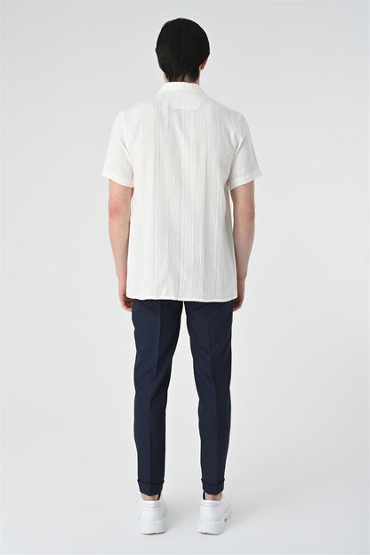 Men's White Woven Patterned Short Sleeve Shirt