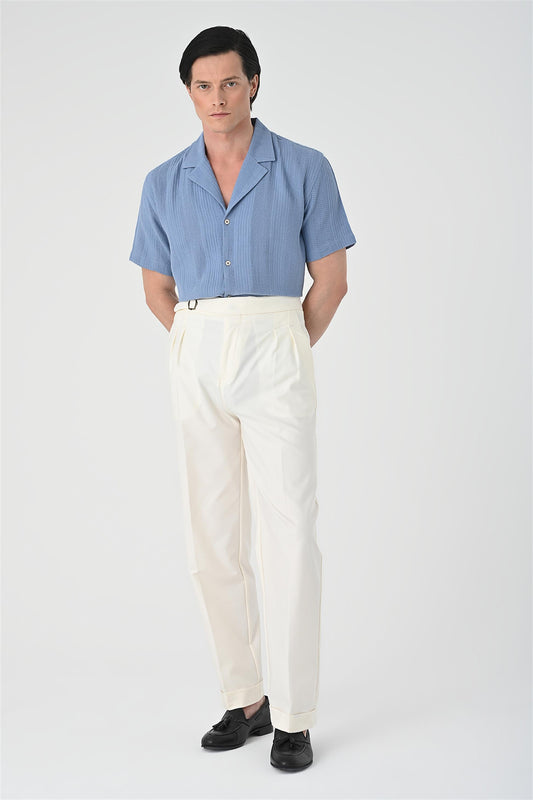KOALA SYDNEY  Men's Light Blue Woven Patterned Short Sleeve Shirt -