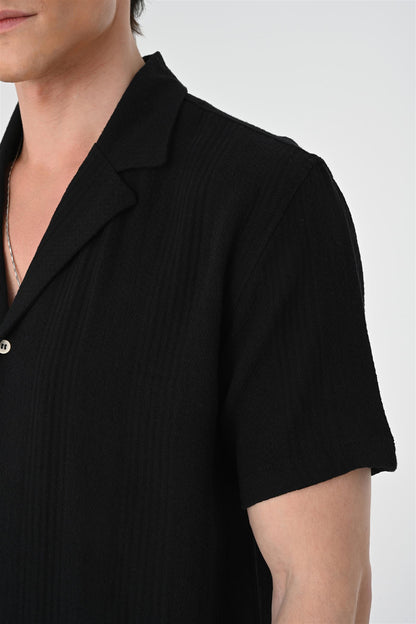 KOALA SYDNEY  Men's Black Woven Patterned Short Sleeve Shirt -